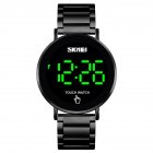 SKMEI Men Women Digital Display Watch LED Luminous Steel Band Wristwatch Touch Screen Electronic Watches black