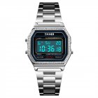 SKMEI Women Fashion Alarm Clock Waterproof Diamond Electronic Watch Silver