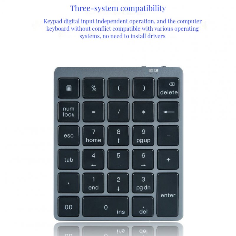 Bluetooth Number Pad Rechargeable 28 Keys Wireless Mini Numeric Keypad Numpad for Tablet Computer 