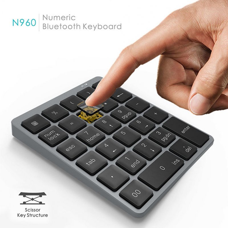 Bluetooth Number Pad Rechargeable 28 Keys Wireless Mini Numeric Keypad Numpad for Tablet Computer 