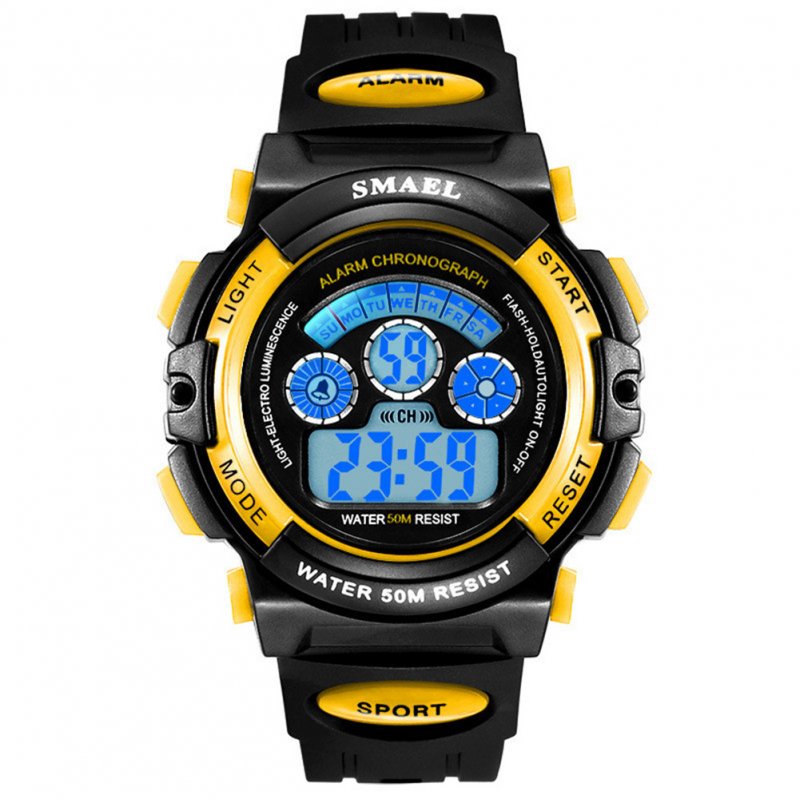 SMAEL 0508 Children's Multi-Function Digital Waterproof Electronic Watch with Night Light for Sports Black shell yellow circle - large