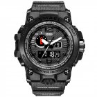 SMAEL Men Sports Watch 50m Waterproof Shockproof Clock Alarm Dual Display Luminous Quartz Wristwatch black