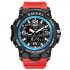 SMAEL Men Sports Watch 50m Waterproof Shockproof Clock Alarm Dual Display Luminous Quartz Wristwatch red