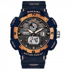 SMAEL Men Sports Watch Fashion Clock 50m Waterproof Luminous Pointer Multi-functional Digital Quartz Wristwatch Navy blue