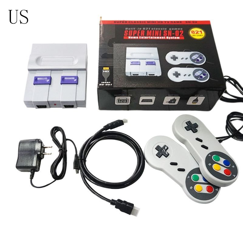 SNES HD TV Video Game Console Built-in 821 Games Dual Handheld Retro Wired Controller US plug