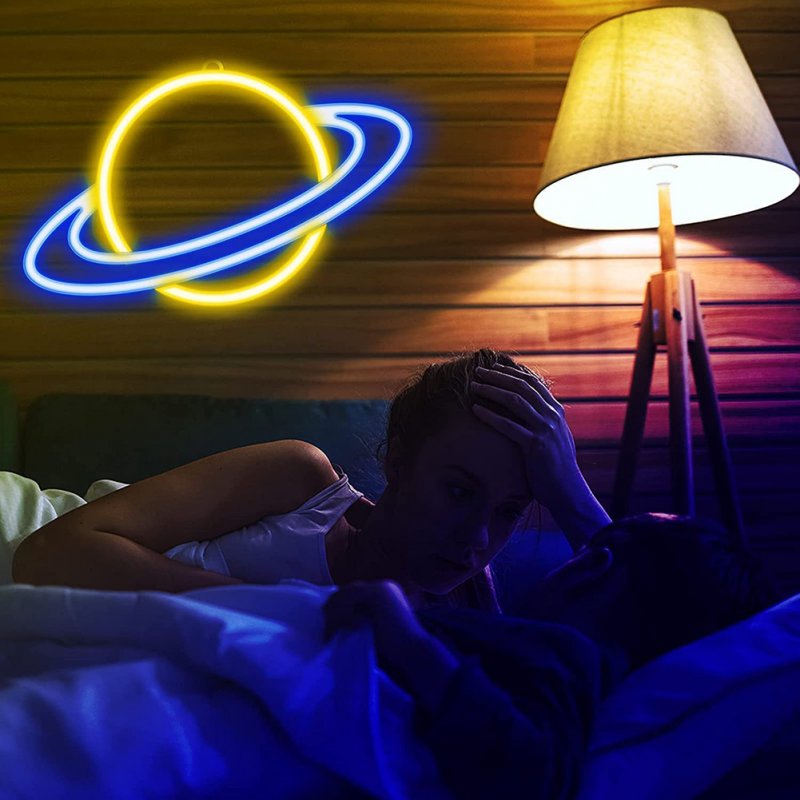 LED Neon Light Sign USB Charging Planet Shaped Energy Saving Neon Signs For Bar Pub Store Cafe Shop Party Club Restaurant Shop (22.4 x 23CM) 