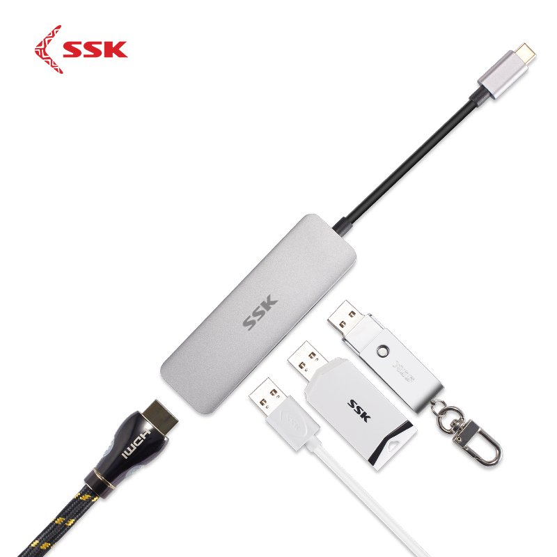 SSK 3Port 3.0 Type C Usb Hub Adapter - Silver