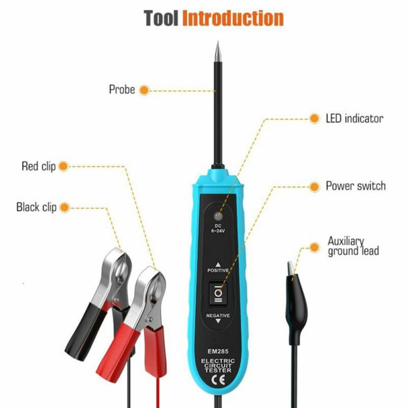 Dc 6-24v Automotive Electric Circuit Tester Voltage Polarity Tester with Test Light Probes Clips Buzzer Test Tool 