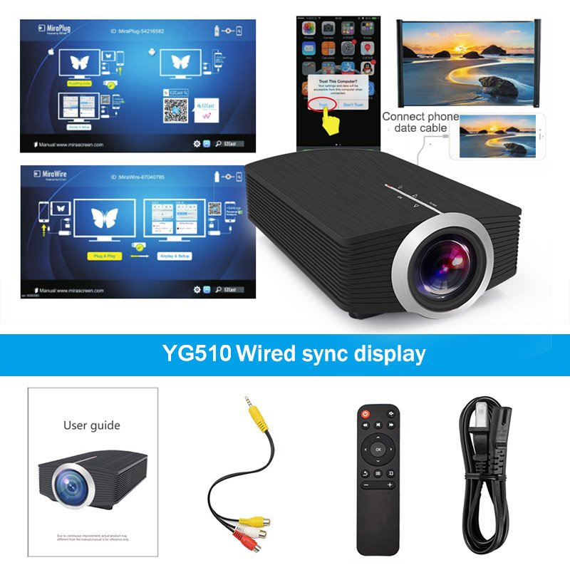 YG510 Gm80a Mini Projector 1800 Lumens LED LCD VGA HDMI AC3 Beamer Support 1080P YG500A 3D Portable Projector black_Mobile phone with the same screen version