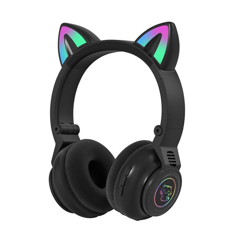 STN26 Headphones With Built-in Microphone Colorful Lights Cat Ear Shape Over Ear Wireless Headphones