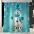 Santa Claus Christmas Snowman Christmas Tree Pattern Printing Shower Curtain   Floor Mat  Toilet Seat Cover  Foot Pad Set Y144 As shown