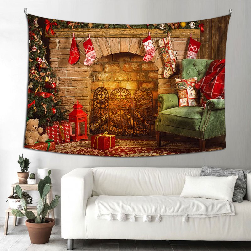 Santa Claus Halloween Fireplace Background Cloth  Tapestry 150*200cm Hanging Decoration Type A