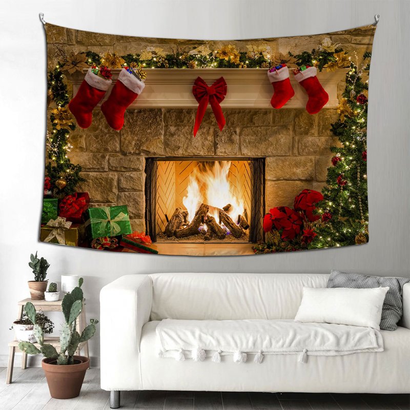 Santa Claus Halloween Fireplace Background Cloth  Tapestry 150*200cm Hanging Decoration Type E