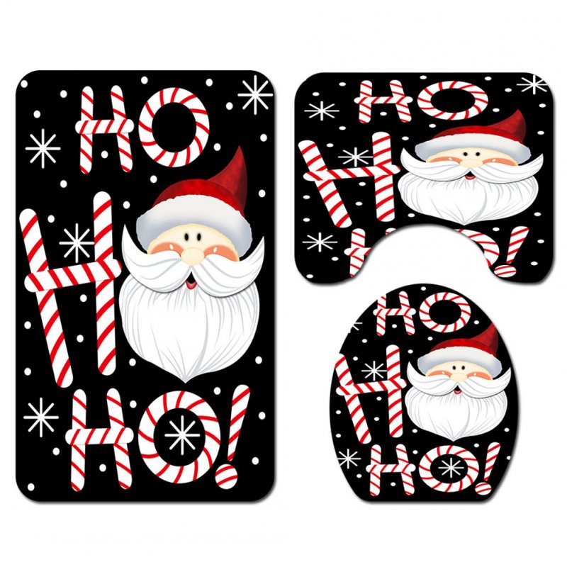 Santa Claus Pattern Printing Bath set/Shower Curtain/Toilet Mat Set for Christmas Decor black_3pcs mat