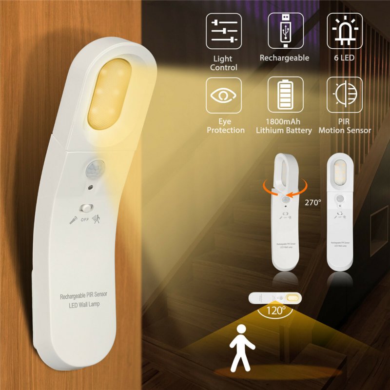 Sb Rechargeable Wireless Motion Sensor  Light Led Night Light Wall Cupboard Closet Light White shell - warm light