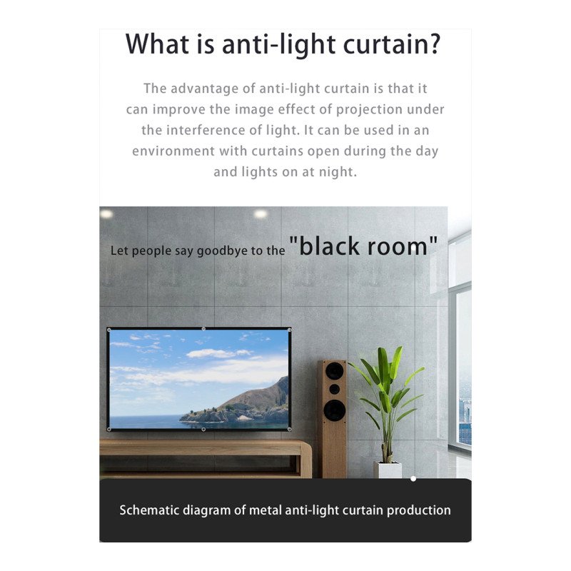 1080p Simple Portable Metal Anti-light Projector Screen 16:9 Hd Foldable Home Movie Projection Curtain 