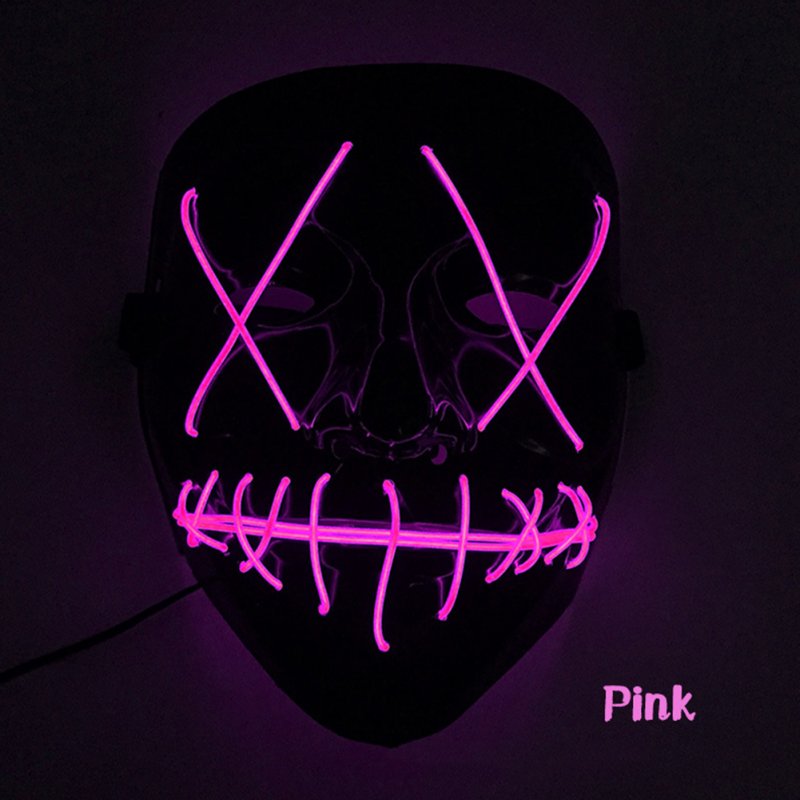 Scary Halloween Mask LED Light Up V-shape Face Mask for Festival Cosplay Costume Pink