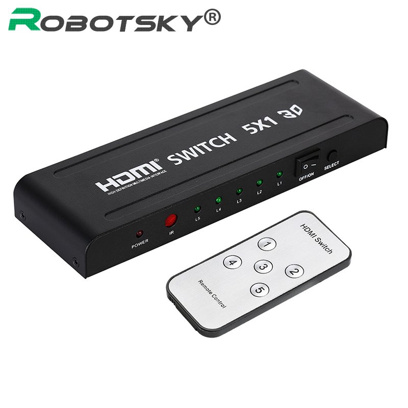 3D 1080p 5-port 5-in-1 HDMI Audio Video Converter Switch with Remote Control for PC DVD Projector