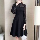 See-through Shoulder Middle Length Dress Sexy Party Christmas Dress for Woman black_L