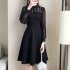 See through Shoulder Middle Length Dress Sexy Party Christmas Dress for Woman black L