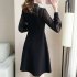 See through Shoulder Middle Length Dress Sexy Party Christmas Dress for Woman black L