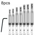 Self Centering Drill Bit Set, 8pcs Center Drill Bit Set With Both Sides Holes, Hex Key, 7 Replacement Drill Bits, High Speed Steel Hole Drilling Tool Kit Hinge drill 8PC+1 (OPP bag)