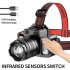 Sensor Led Headlamp Zoomable Usb Charging Fishing Lamp Head mounted Flashlight Torch Black