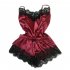 Sexy Lingerie Women Silk Lace Casual Loose Solid Sleeveless Dress Babydoll Nightdress Nightgown Sleepwear Red wine XL