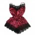 Sexy Lingerie Women Silk Lace Casual Loose Solid Sleeveless Dress Babydoll Nightdress Nightgown Sleepwear Red wine XL
