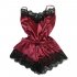 Sexy Lingerie Women Silk Lace Casual Loose Solid Sleeveless Dress Babydoll Nightdress Nightgown Sleepwear Red wine M