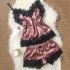 Sexy Lingerie Women Silk Lace Casual Loose Solid Sleeveless Dress Babydoll Nightdress Nightgown Sleepwear Red wine L