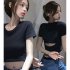 Sexy Short sleeved T shirt For Women Summer Backless Slim Fit Pullover Tops Elegant Round Neck Blouse White XL