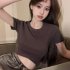 Sexy Short sleeved T shirt For Women Summer Backless Slim Fit Pullover Tops Elegant Round Neck Blouse White XL