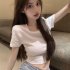 Sexy Short sleeved T shirt For Women Summer Backless Slim Fit Pullover Tops Elegant Round Neck Blouse White XL