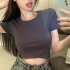 Sexy Short sleeved T shirt For Women Summer Backless Slim Fit Pullover Tops Elegant Round Neck Blouse White XL