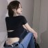 Sexy Short sleeved T shirt For Women Summer Backless Slim Fit Pullover Tops Elegant Round Neck Blouse White XL
