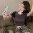 Sexy Short sleeved T shirt For Women Summer Backless Slim Fit Pullover Tops Elegant Round Neck Blouse White XL