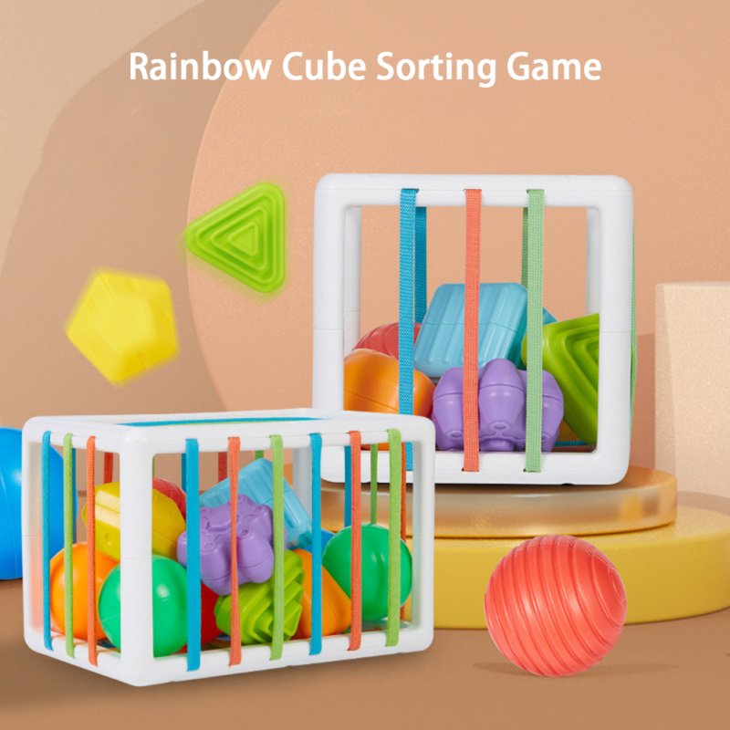 Baby Colorful Building Blocks Rainbow Cube Sorting Game Learning Educational Toys for 0-2 Years Old Children 