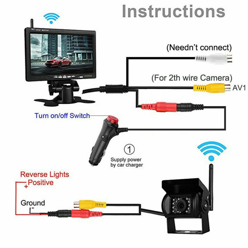 7 Inch Monitor for Rv Truck Bus Wireless Night Vision System Rear View Backup Camera 