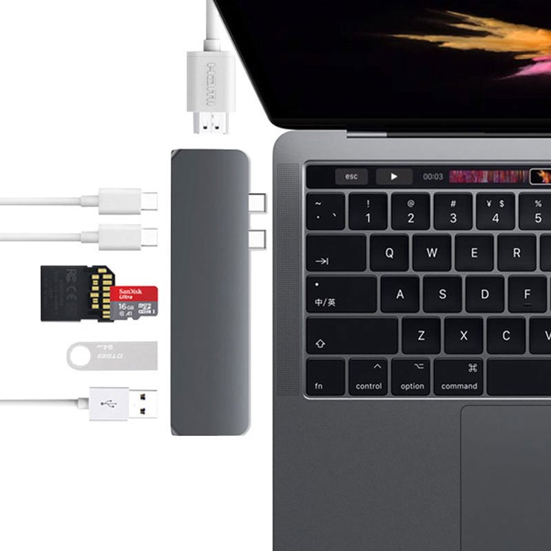 USB-C Dock to HDMI Thunderbolt 3 Adapter USB Type C Hub with PD Power TF SD Card Reader for MacBook Pro/Air 