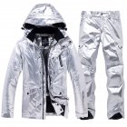 Shiny Sports Snowboard Jacket Waterproof Skiing Outfits Warm Overalls for Man Woman Silver_XXL