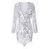 Short Bodycon Dress Embroidered Sequins One piece Long Sleeve Pencil Dress Lady Female Sexy Nightclub Dress