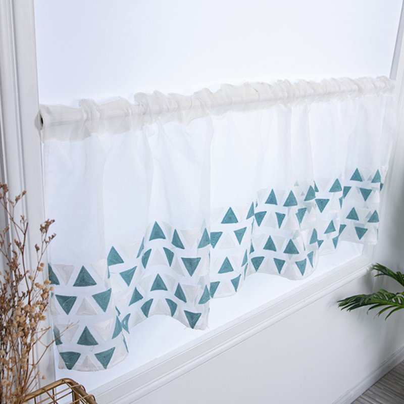 Short Curtain Blue Triangle Embroidery Shading Drapes for Entrance Kitchen Decoration 100*50cm blue_100 * 50CM