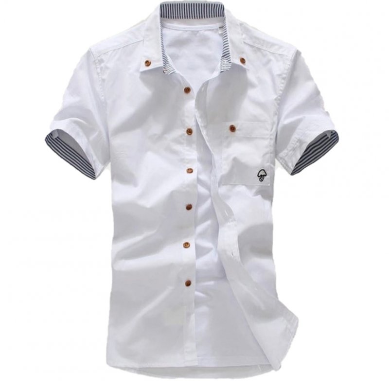 Short Sleeves Shirt Single-breasted Top with Pocket Leisure Cardigan for Man white_L