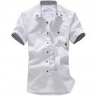 Short Sleeves Shirt Single breasted Top with Pocket Leisure Cardigan for Man white XL