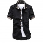 Short Sleeves Shirt Single breasted Top with Pocket Leisure Cardigan for Man black L