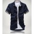 Short Sleeves Shirt Single breasted Top with Pocket Leisure Cardigan for Man black L