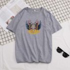 Short Sleeves and Round Neck Shirt Leisure Pullover Top with Unique Pattern Decorated 699 gray 2XL