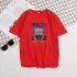 Short Sleeves and Round Neck Shirt Leisure Pullover Top with Animal Pattern Decorated 6101 red 2XL
