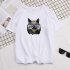 Short Sleeves and Round Neck Shirt Leisure Pullover Top with Animal Pattern Decorated 6105 black XL